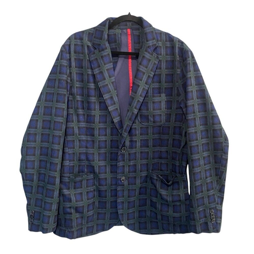 TAILORBYRD Men Sports Coat Sz L/42R Blue Unconstructed Shadowplaid Short Texture